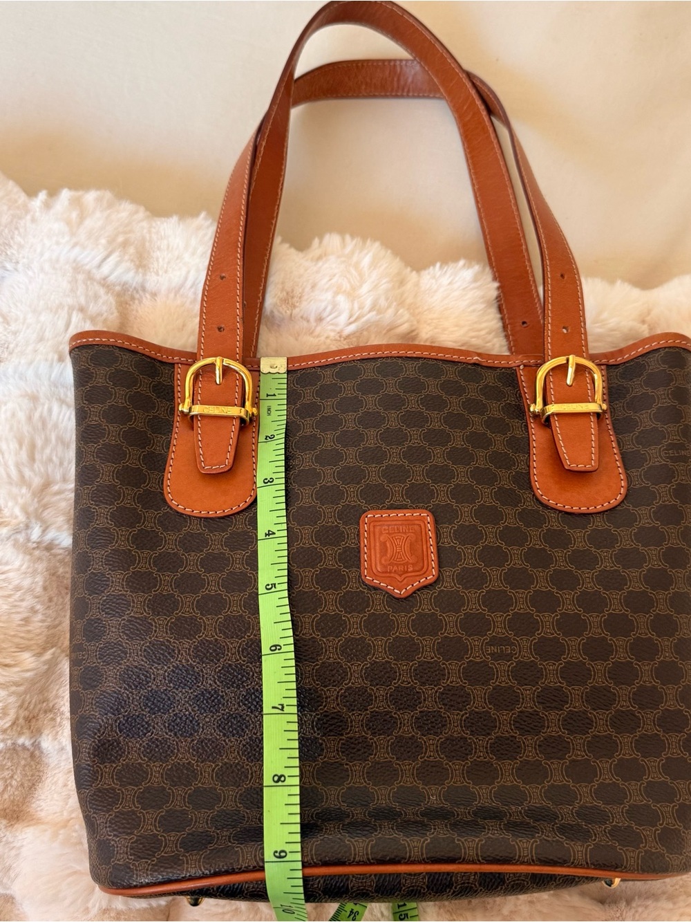 Celine MC98/2 Brown Monogram Tote with Tan Leather Trim - Picture 7 of 11
